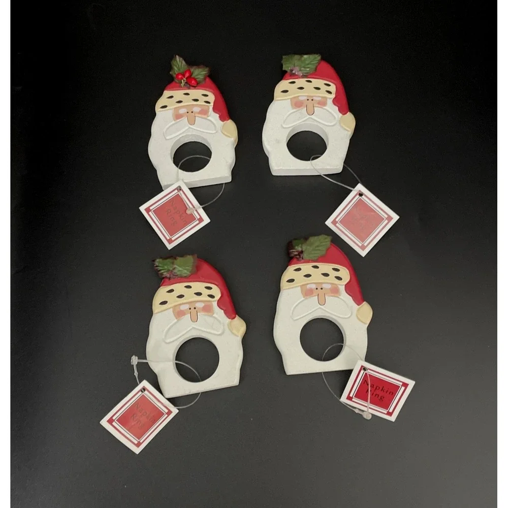 Vtg Dayton Hudson‎ Wood Santa Claus Napkin Rings Set of 4 St Nick 1998 Retro